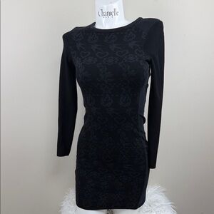 MARC CAIN Black jacquard  Floral Long Sleeve MINI Dress small Vguc